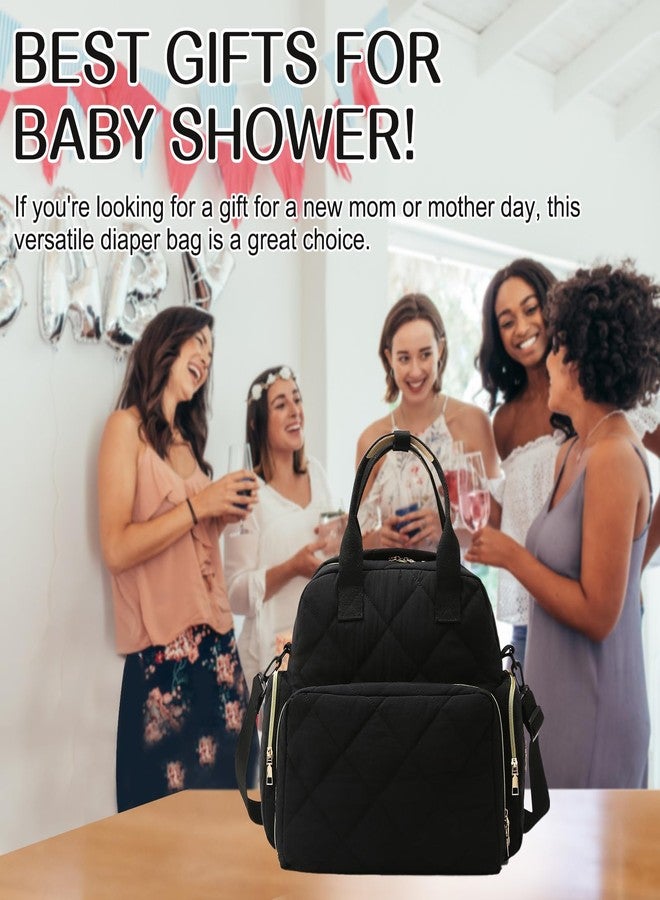 Mozzilog Large Diaper Backpack with Changing Pad, 6 in 1 Travel Diapers Baby Bag for Mom Quilted Mommy Daipering, Hospital Bag for Women Labor Delivery Maternity Tote (Black) - Image 5