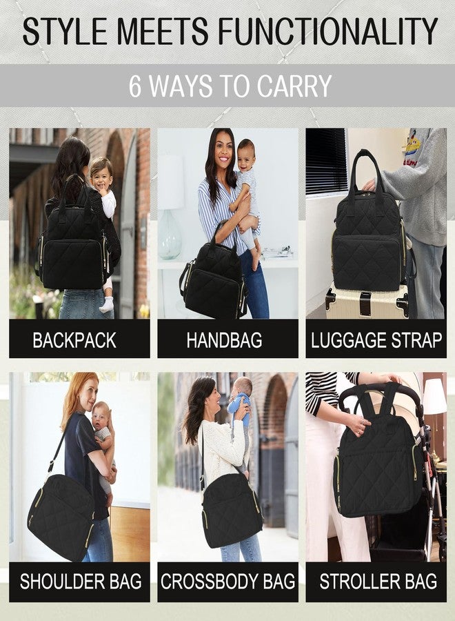 Mozzilog Large Diaper Backpack with Changing Pad, 6 in 1 Travel Diapers Baby Bag for Mom Quilted Mommy Daipering, Hospital Bag for Women Labor Delivery Maternity Tote (Black) - Image 2