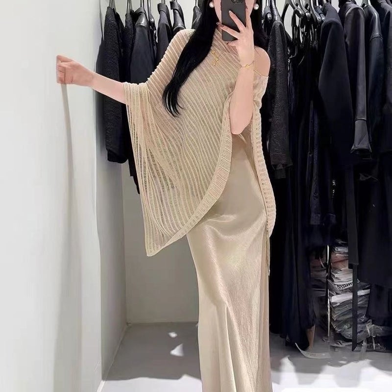 Qi Ta T627 Elegant Crochet Hollow Knit Cape Top - French Style, Relaxed Fit - Image 5