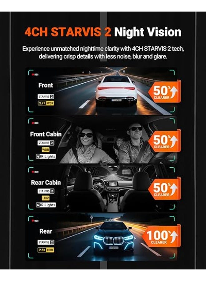 Vantrue N5S 4 Channel WiFi 360 Degree Dash Cam, STARVIS 2, IR Night Vision, 2.7K+1080P*2+1440P Front Rear Inside Dashcam, Voice Control, GPS, OTA Support, 24 Hours Parking Mode, Support 1TB Max - Image 3