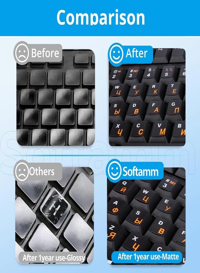 Softamm Russian Keyboard Stickers[5 in 1],Cyrillic Keyboard Letter Replacement Sticker Black Background with Orange Lettering,Russian-English Keyboard Sticker for Computer Laptop Notebook Desktop - Image 4