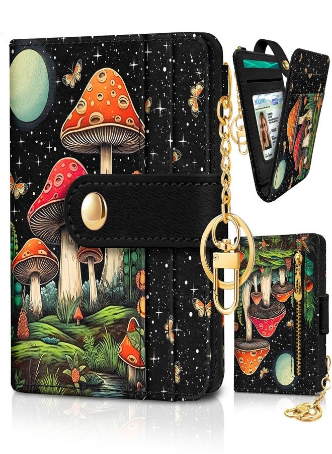 Jogjam Mushroom Rfid Women Wallet, Small Slim Thin Credit Card Wallet, PU Leather Bifold Cash Wallet, Zipper Coin Pocket & ID Window, Female Ladies Teen Girls Girly Gifts, JWWALD004 - Image 1