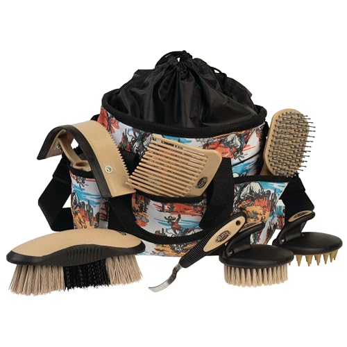 Weaver Equine Horse Grooming Kit, 7-Piece Horse Brush Set with Organizer Tote Bag, Hoof Pick, Comb, Sweat Scraper, Equine Tools for Daily Grooming, Bucking Bronc - Image 4
