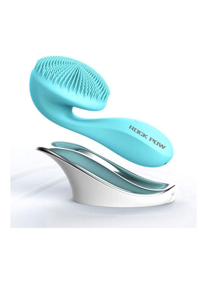 Rock Pow Electric Rechargeable Waterproof Silicone Facial Cleansing Brush Blue/White - Image 1