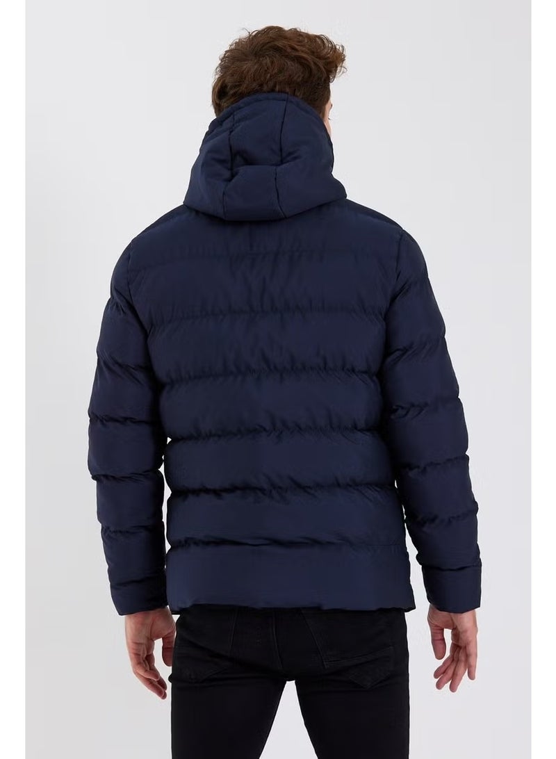 Sivaist New Season Men's Navy Blue Water and Windproof Hooded Thick Furry Puffer Coat & Jacket - Image 5