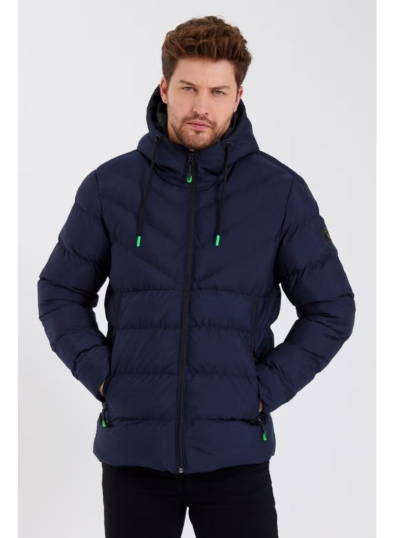 Sivaist New Season Men's Navy Blue Water and Windproof Hooded Thick Furry Puffer Coat & Jacket - Image 2
