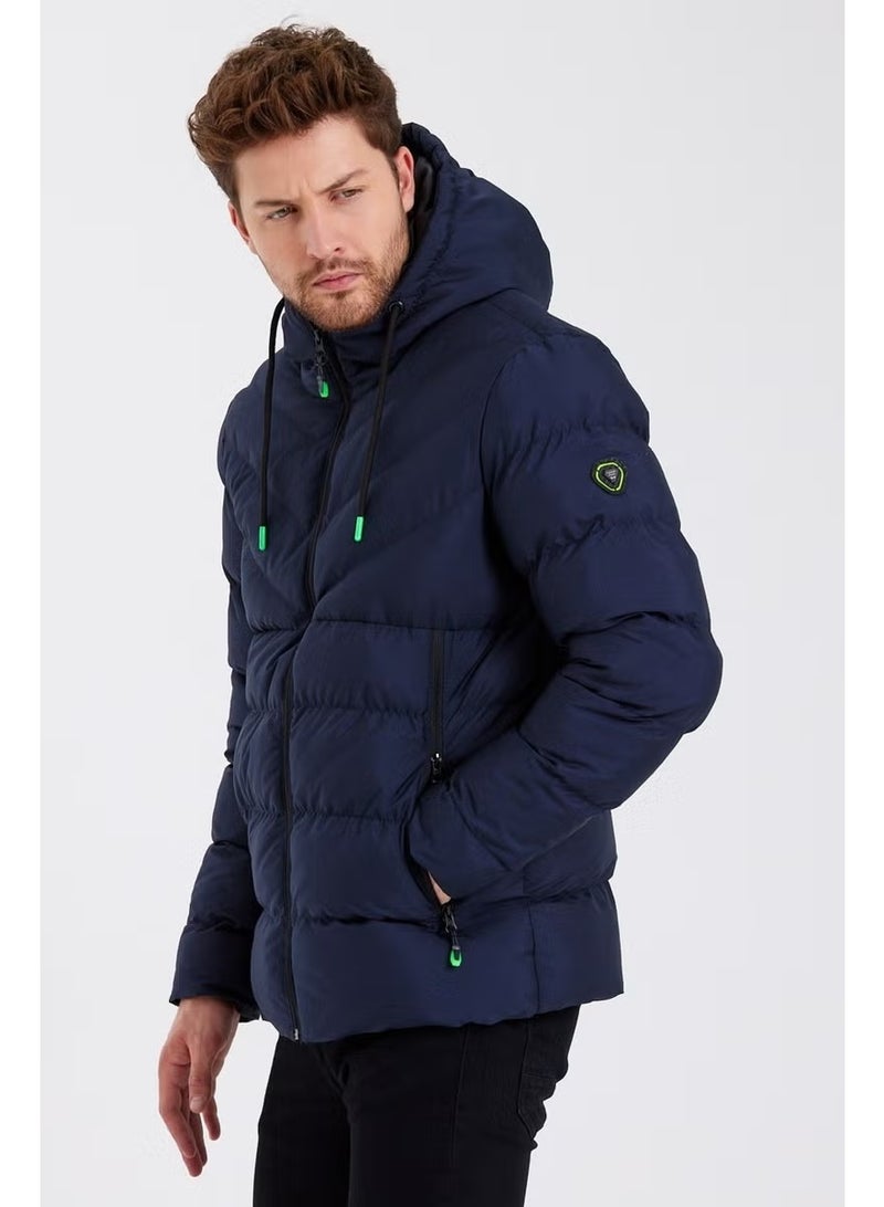 Sivaist New Season Men's Navy Blue Water and Windproof Hooded Thick Furry Puffer Coat & Jacket - Image 4