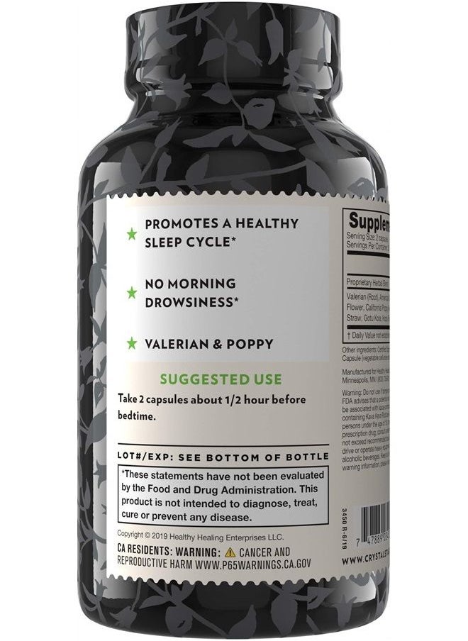 Crystal Star Night Caps Natural Sleep Aid Supplement (60 Capsules) – Herbal Non-Habit Forming Sleeping Pills – Valerian Root, Kava & Passion Flower – Non-GMO  - Image 2