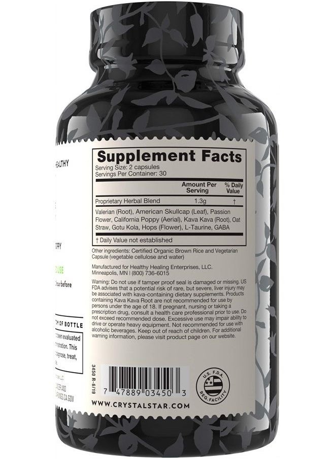 Crystal Star Night Caps Natural Sleep Aid Supplement (60 Capsules) – Herbal Non-Habit Forming Sleeping Pills – Valerian Root, Kava & Passion Flower – Non-GMO  - Image 3