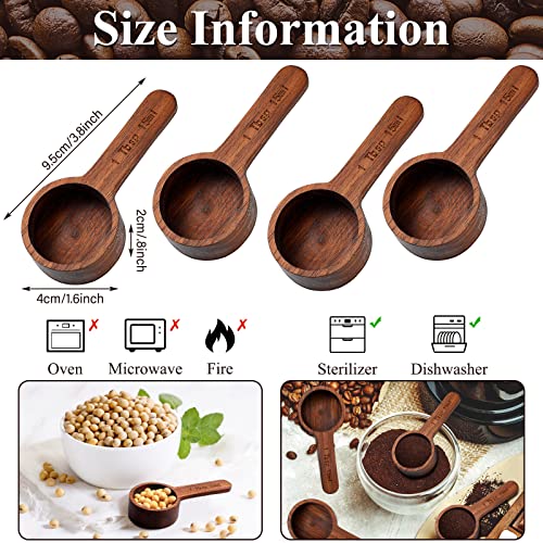 Skyley 4 Pcs Coffee Wooden Scoop for Canisters Jars 15ml 1 Tablespoon Small Coffee Scoop for Ground Caf Walnut Wood Measuring Spoons Home Kitchen Accessories for Beans, Tea, Sugar, Bath Salt - Image 2