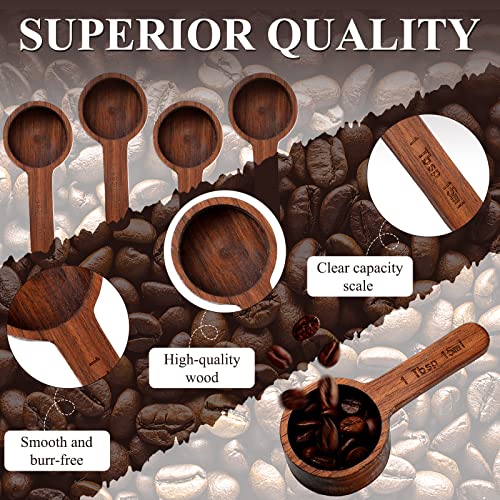 Skyley 4 Pcs Coffee Wooden Scoop for Canisters Jars 15ml 1 Tablespoon Small Coffee Scoop for Ground Caf Walnut Wood Measuring Spoons Home Kitchen Accessories for Beans, Tea, Sugar, Bath Salt - Image 3