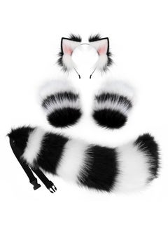 Faux Fur Cat Ears and Wolf Fox Tail Set, Cosplay Costume Faux Fur Hair Clip Headdress Anime Cosplay Party
