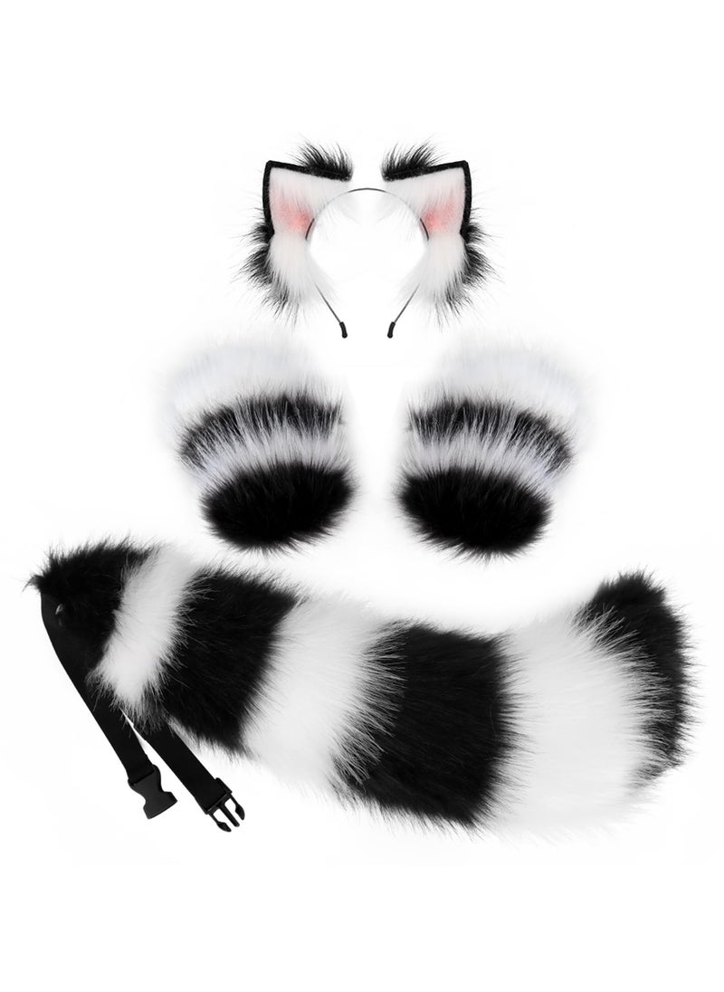 Excefore - Faux Fur Cat Ears and Wolf Fox Tail Set, Cosplay Costume Faux Fur Hair Clip Headdress Anime Cosplay Party - Image 1