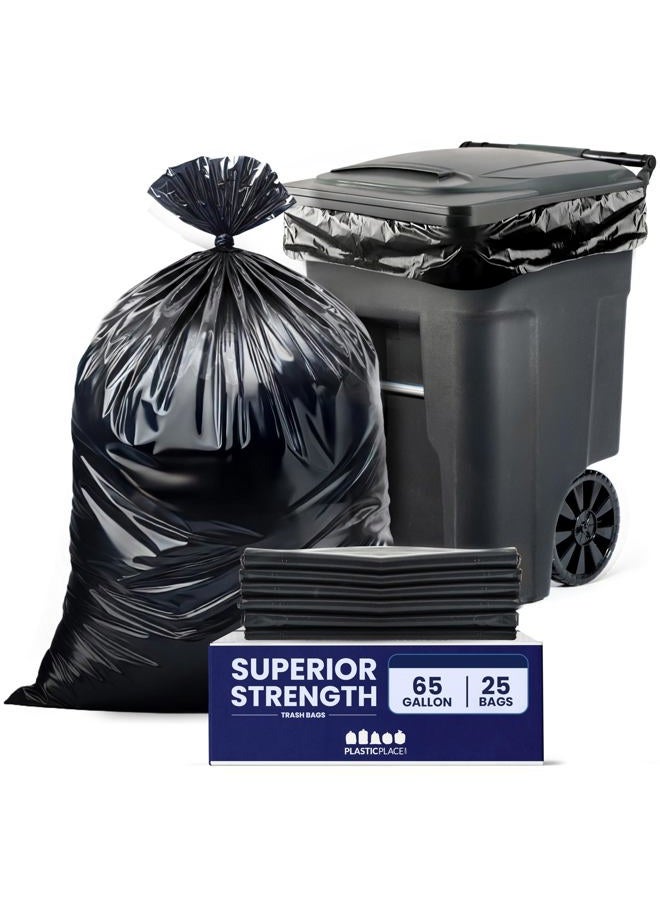 Plasticplace 65 Gallon Trash Bags │ 2.7 Mil │ Black Heavy Duty Garbage Can Liners │ 50” x 48” (25 Count) (W65LDB225A) - Image 1