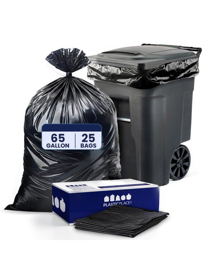 Plasticplace 65 Gallon Trash Bags │ 2.7 Mil │ Black Heavy Duty Garbage Can Liners │ 50” x 48” (25 Count) (W65LDB225A) - Image 2