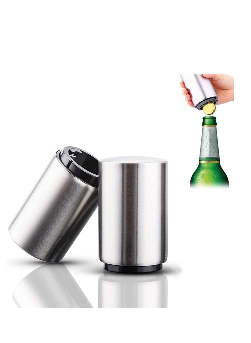 SYOSI Magnetic Bottle Opener, Stainless Steel Automatic Bottle Opener, Push Pull Bottle Lid Lifter, Gift for Men, Can Open Bottle In Half a Second 2 PCS - Image 1