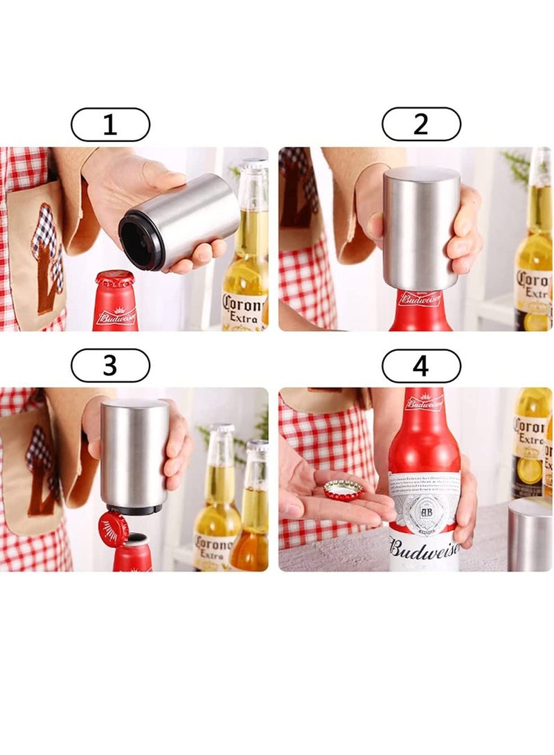 SYOSI Magnetic Bottle Opener, Stainless Steel Automatic Bottle Opener, Push Pull Bottle Lid Lifter, Gift for Men, Can Open Bottle In Half a Second 2 PCS - Image 3