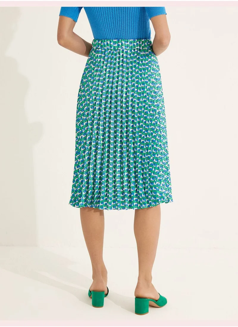 KOTON Melis Ağazat X Koton - Patterned Pleated Midi Skirt