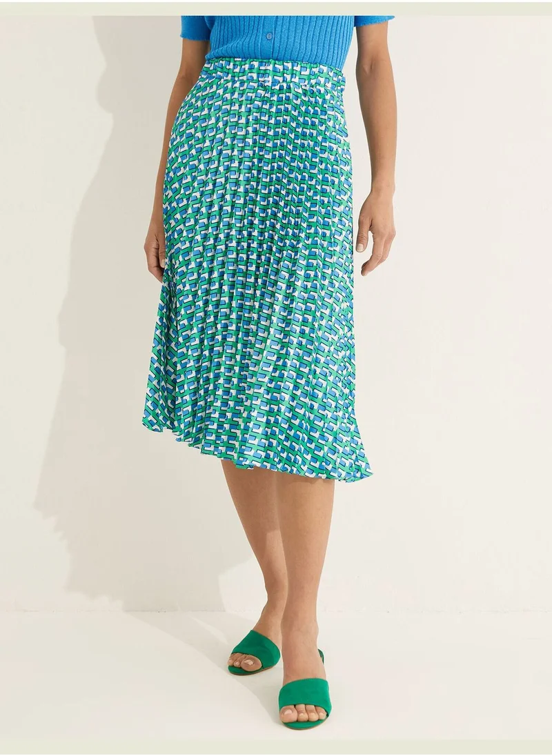 KOTON Melis Ağazat X Koton - Patterned Pleated Midi Skirt
