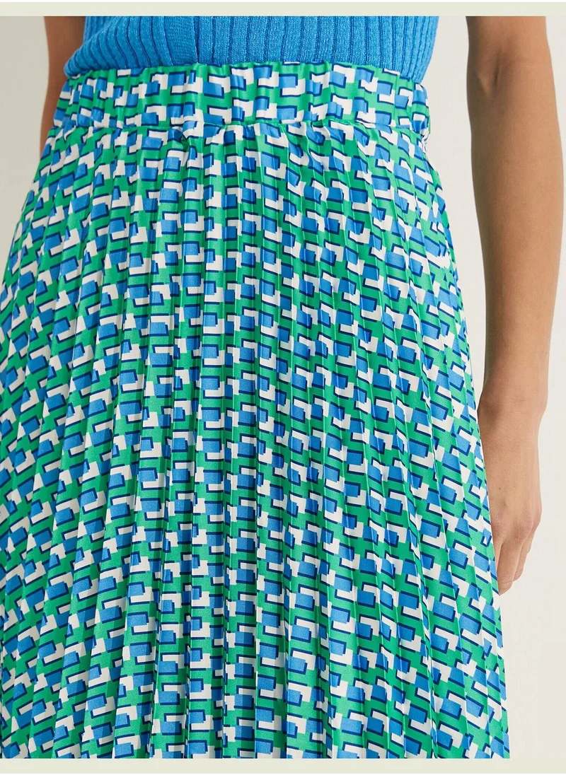 KOTON Melis Ağazat X Koton - Patterned Pleated Midi Skirt