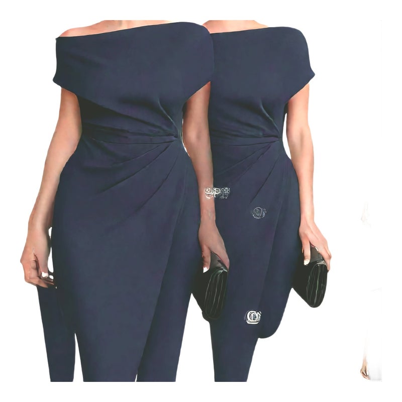 One Shoulder Waist Cinched Ruffle Split Dress for Banquet Office - Image 1