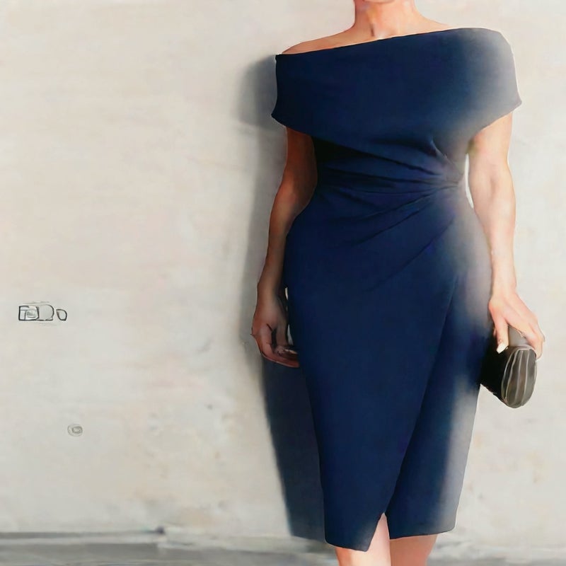 One Shoulder Waist Cinched Ruffle Split Dress for Banquet Office - Image 2