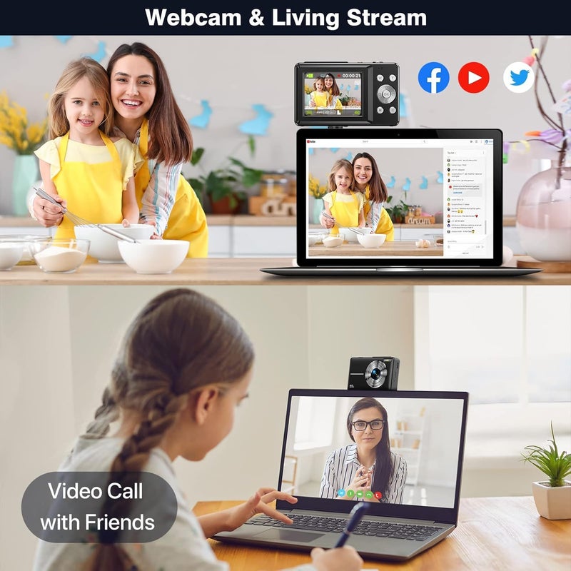 Divine كاميرا رقمية للأطفال بدقة 1080P مع بطاقة 32 جيجابايت، بطاريتين، حبل، زوم 16X مضاد للاهتزاز، كاميرات صغيرة محمولة مدمجة بدقة 44 ميجابكسل هدية للأطفال والطلاب والمراهقين الفتيات (DDC-51) - Image 2