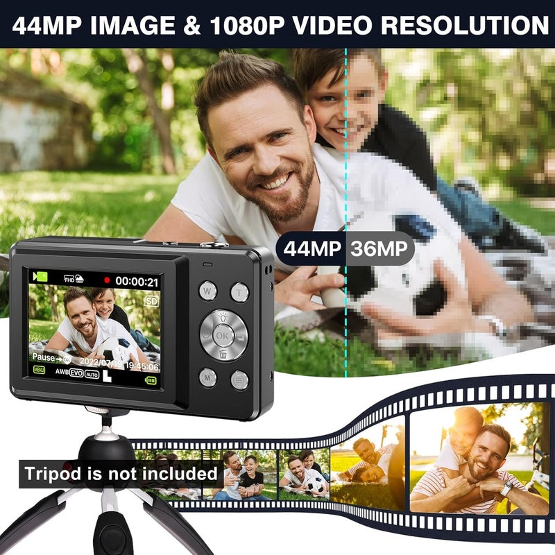 Divine كاميرا رقمية للأطفال بدقة 1080P مع بطاقة 32 جيجابايت، بطاريتين، حبل، زوم 16X مضاد للاهتزاز، كاميرات صغيرة محمولة مدمجة بدقة 44 ميجابكسل هدية للأطفال والطلاب والمراهقين الفتيات (DDC-51) - Image 5