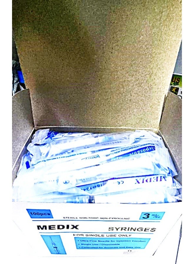 ميديكس محقنة ميديكس 3 مل 23 جم × 1¼ – عبوة من 100 (للاستخدام مرة واحدة، خالية من اللاتكس، متوافقة مع معايير CE) - Image 4