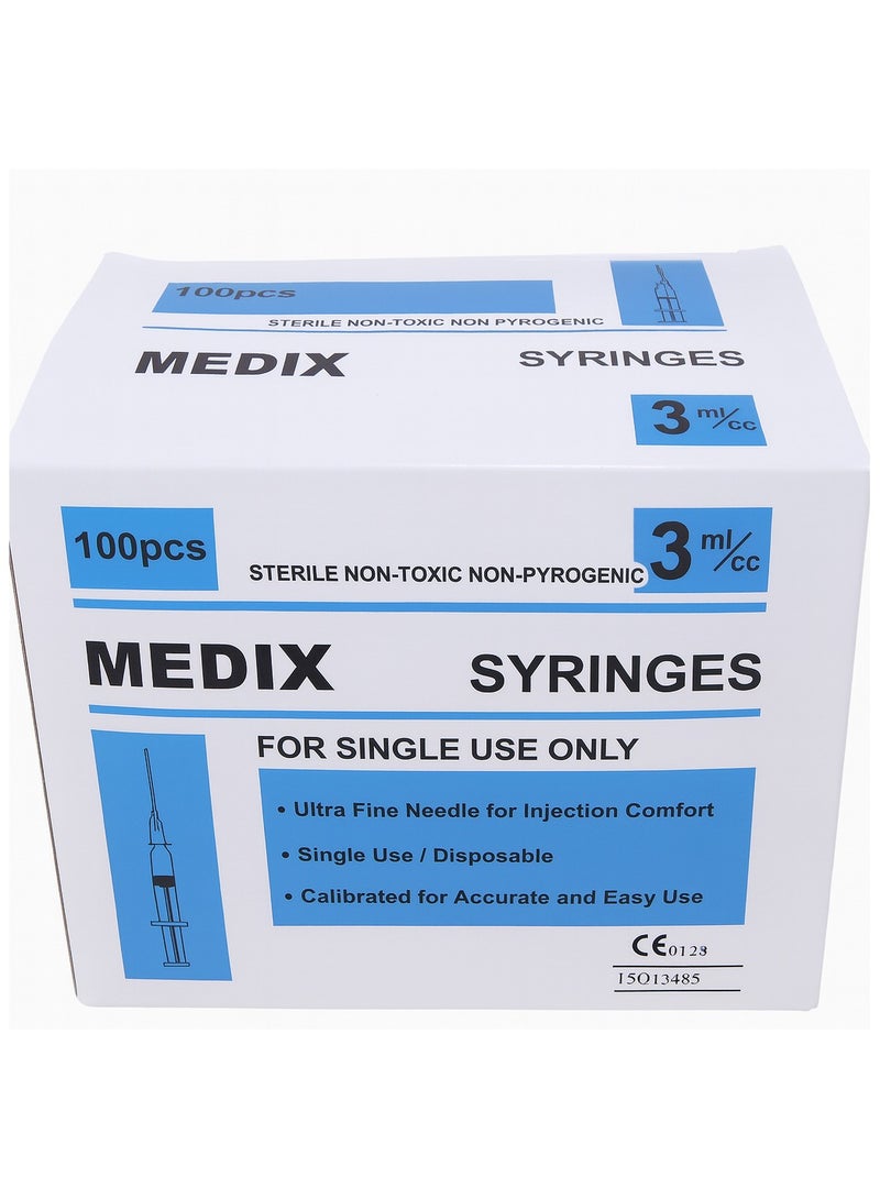 ميديكس محقنة ميديكس 3 مل 23 جم × 1¼ – عبوة من 100 (للاستخدام مرة واحدة، خالية من اللاتكس، متوافقة مع معايير CE) - Image 1