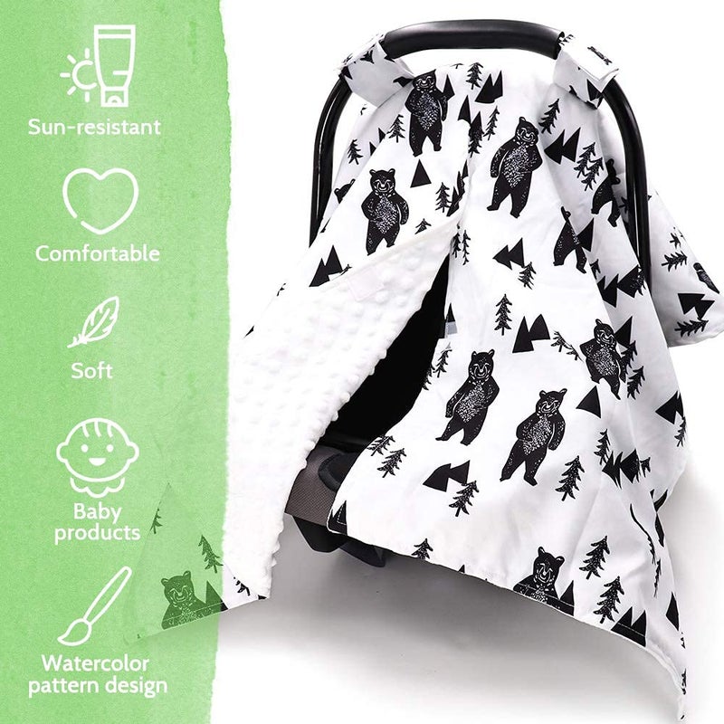 TANOFAR Carseat Covers Baby Boy & Girl, Peekaboo Opening Infant Car Seat Cover for Winter, Warm & Cozy, Bear - Image 2