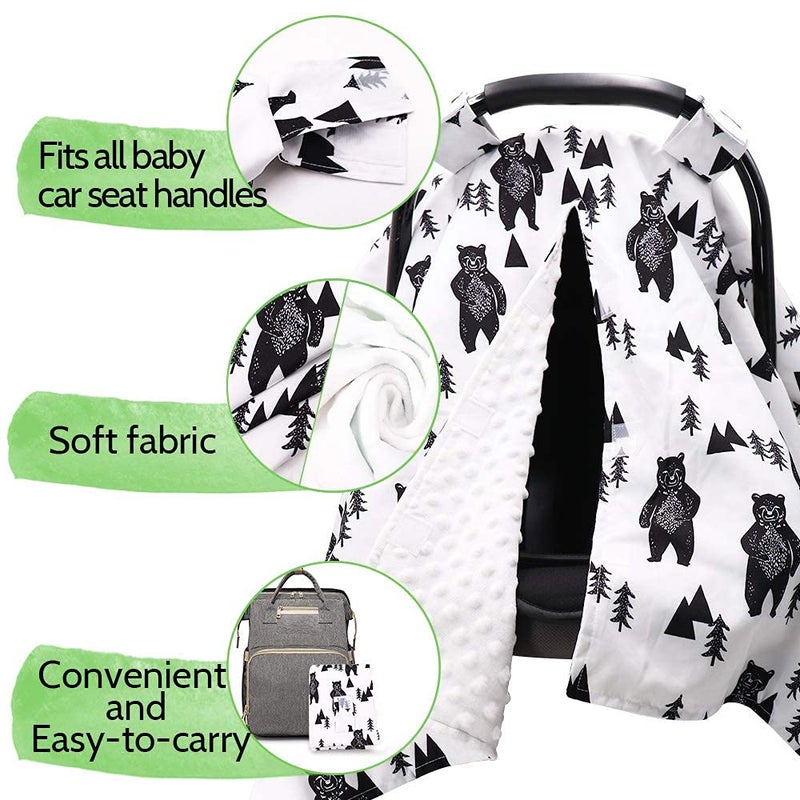 TANOFAR Carseat Covers Baby Boy & Girl, Peekaboo Opening Infant Car Seat Cover for Winter, Warm & Cozy, Bear - Image 3