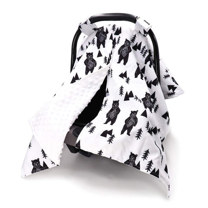 TANOFAR Carseat Covers Baby Boy & Girl, Peekaboo Opening Infant Car Seat Cover for Winter, Warm & Cozy, Bear - Image 1