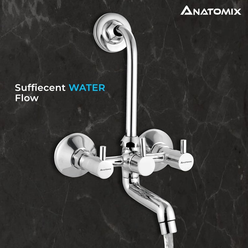 ANATOMIX Oreo Brass Wall Mixer for Bathroom with Stainless Steel 125mm Long LBend Provision for Overhead Shower Chrome Finish Bath Mixer System - Image 3