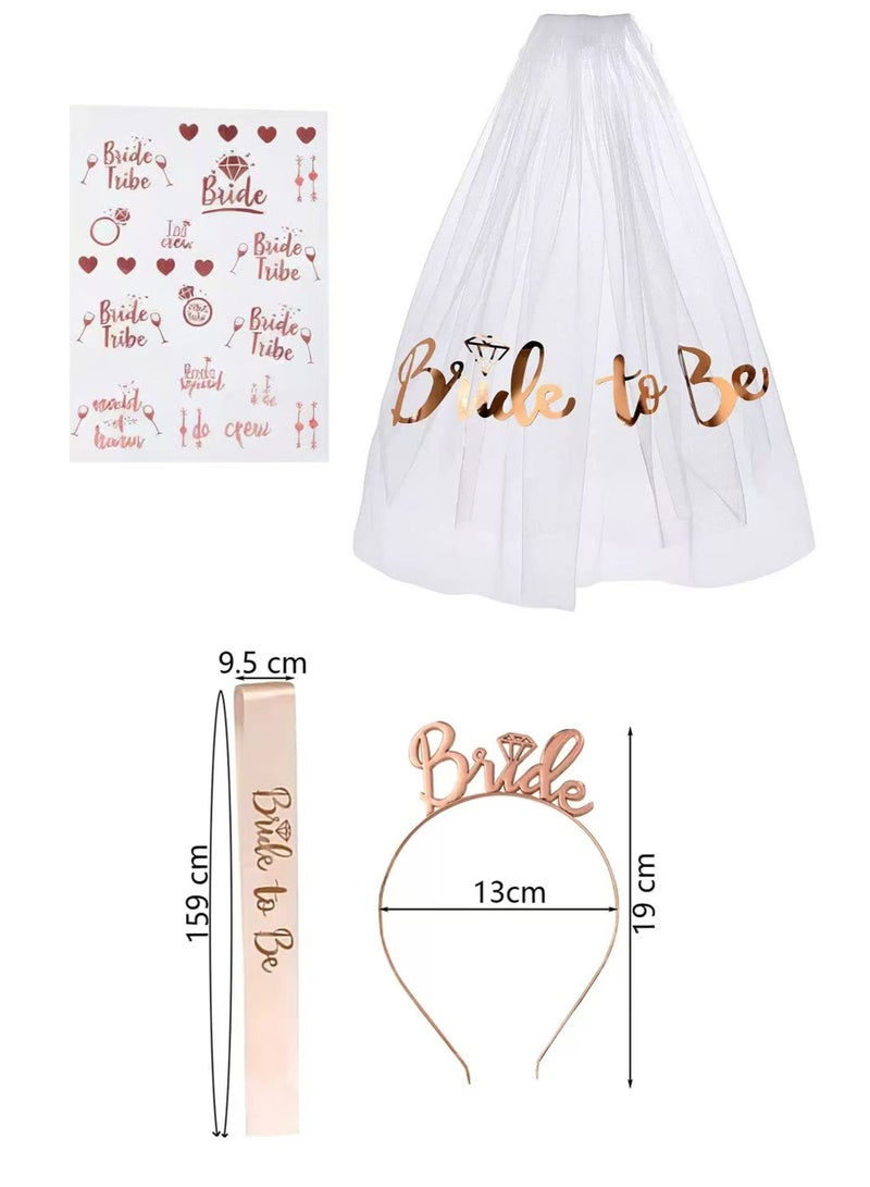 Bridal Shower Decorations Sets, Bachelorette Party Decorations Kit With Bride To Be Sash, Crown And Veil Set, Bride To Be Decorative Balloons, 10 Pcs 12'' Balloons with a Free Manual Air Pump, Bridal Wedding Veil - Image 2