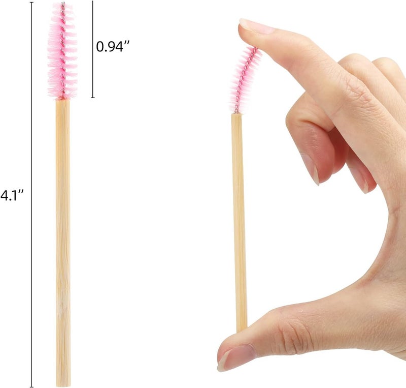 Tbestmax 100 Pcs Disposable Mascara Wands, Bamboo Spoolies Brush for Eyelash Extensions, Spooly Eyelash Eyebrow Brushes Lash Wand Applicator Makeup Kits, Pink - Image 2