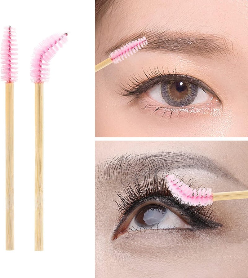 Tbestmax 100 Pcs Disposable Mascara Wands, Bamboo Spoolies Brush for Eyelash Extensions, Spooly Eyelash Eyebrow Brushes Lash Wand Applicator Makeup Kits, Pink - Image 5