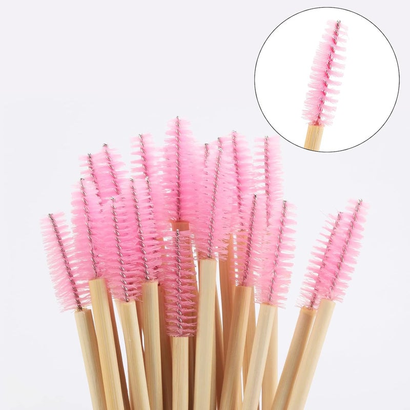 Tbestmax 100 Pcs Disposable Mascara Wands, Bamboo Spoolies Brush for Eyelash Extensions, Spooly Eyelash Eyebrow Brushes Lash Wand Applicator Makeup Kits, Pink - Image 3