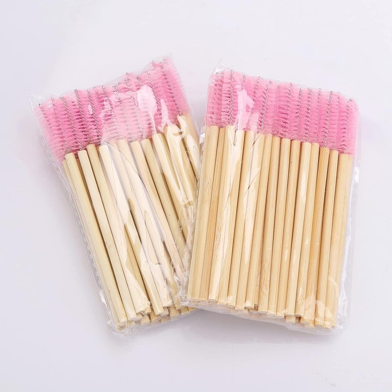 Tbestmax 100 Pcs Disposable Mascara Wands, Bamboo Spoolies Brush for Eyelash Extensions, Spooly Eyelash Eyebrow Brushes Lash Wand Applicator Makeup Kits, Pink - Image 4
