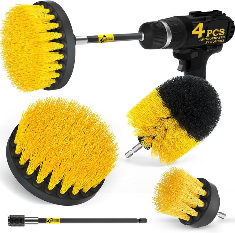 KBZONE Drill Brush Attachments Set 4Pack, Scrub Pads & Sponge, Buffing Pads, Power Scrubber Brush with Extend Long Attachment, Car Polishing Pad Kit,Cleaning Supplies，Shower Scrub,Scratch Brushes - Image 1