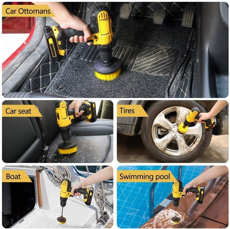 KBZONE Drill Brush Attachments Set 4Pack, Scrub Pads & Sponge, Buffing Pads, Power Scrubber Brush with Extend Long Attachment, Car Polishing Pad Kit,Cleaning Supplies，Shower Scrub,Scratch Brushes - Image 2