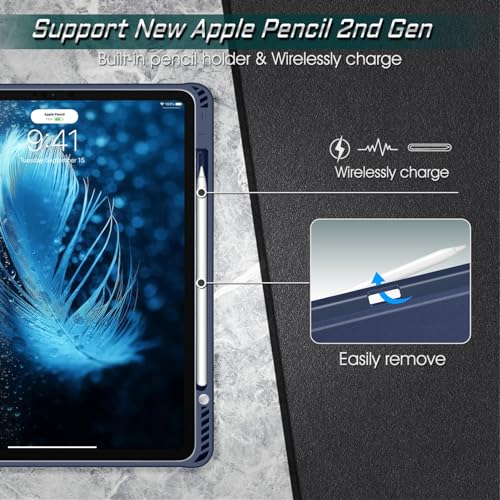 CaseBot Magnetic Case for iPad Pro 12.9-inch 6th Generation 2022, Multiple Angle Shockproof Rugged Stand Case, Soft TPU Back Cover w/Pencil Holder, Also Fit iPad Pro 12.9" 5th/4th/3rd Gen, Navy - Image 3