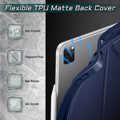 CaseBot Magnetic Case for iPad Pro 12.9-inch 6th Generation 2022, Multiple Angle Shockproof Rugged Stand Case, Soft TPU Back Cover w/Pencil Holder, Also Fit iPad Pro 12.9" 5th/4th/3rd Gen, Navy - Image 5