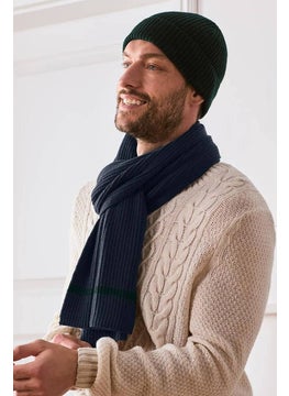 Tchibo Men Plain Knitted Scarf 180 x 30 cm, Navy Blue  - Image 1