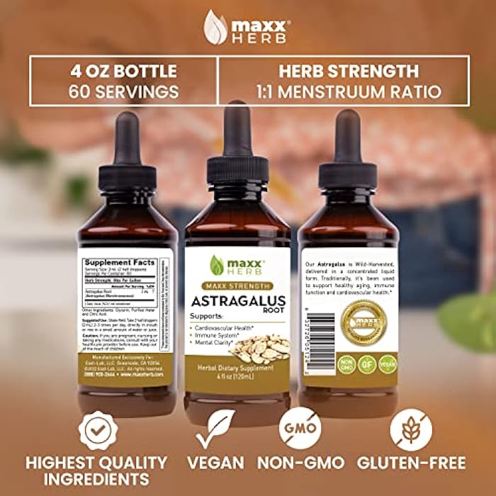 Maxx Herb Astragalus Root Extract - Max Strength Liquid Tincture Absorbs Better Than Capsules or Powder, for Immune Support and Mental Clarity - 4 Oz Bottle (60 Servings) - Image 5