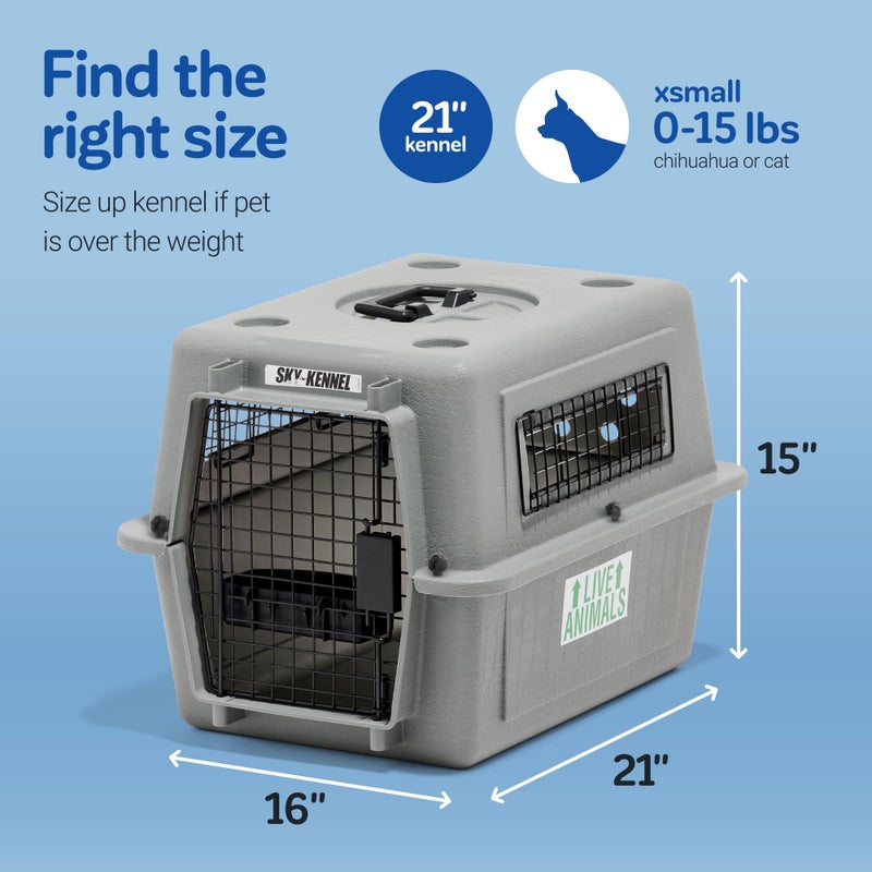 Petmate Sky Kennel For Air and Travel Airline Compliant Dog Crate for Smaller Dog Breeds or Pets up to 15 lbs, Heavy Duty Dog Kennel, Made in the USA- 21" L - Image 3