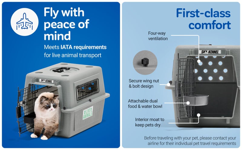 Petmate Sky Kennel For Air and Travel Airline Compliant Dog Crate for Smaller Dog Breeds or Pets up to 15 lbs, Heavy Duty Dog Kennel, Made in the USA- 21" L - Image 2