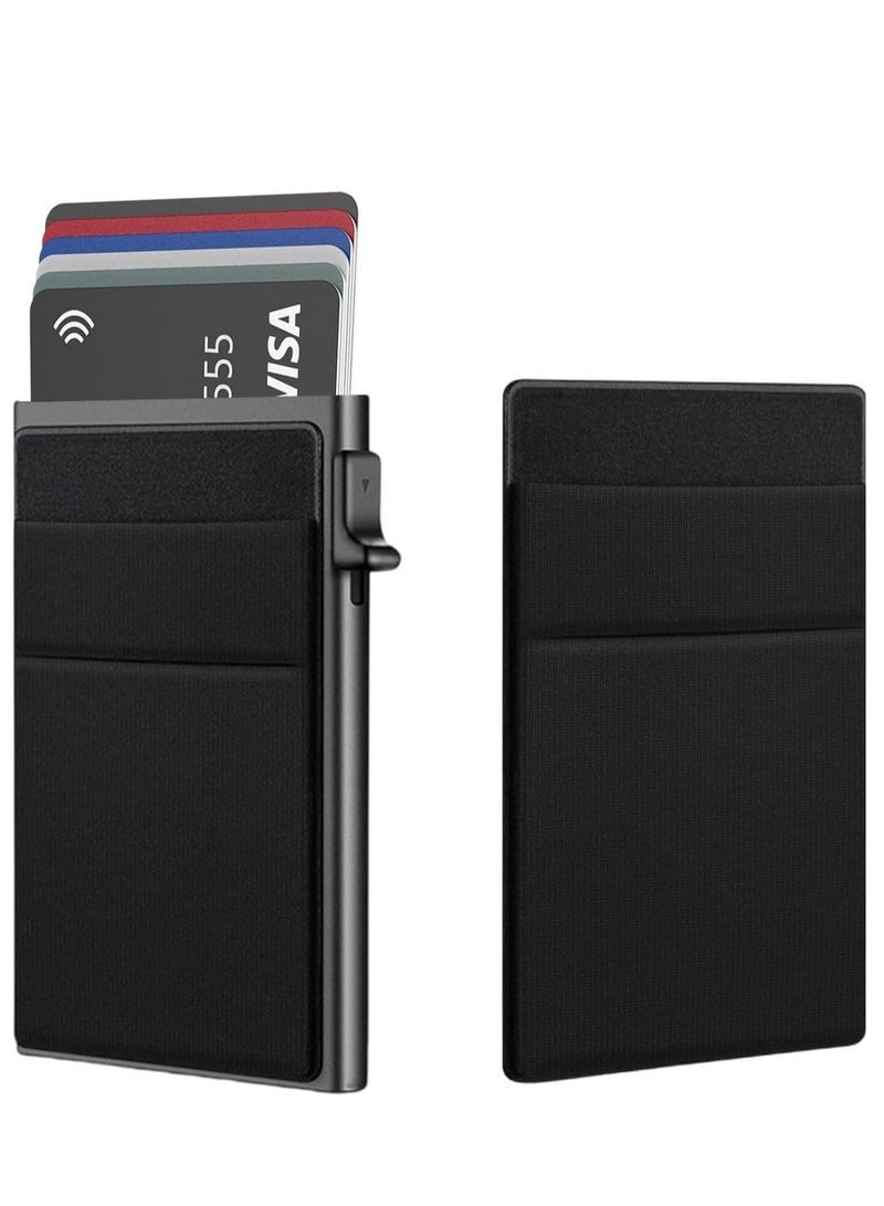 كيلا حامل بطاقات صغير للرجال مع حجرة للعملات المعدنية وحماية RFID، محفظة رفيعة، لون أسود. - Image 1