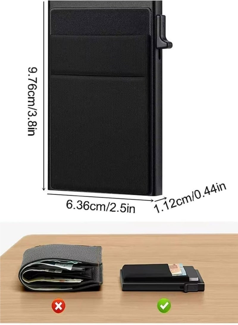 كيلا حامل بطاقات صغير للرجال مع حجرة للعملات المعدنية وحماية RFID، محفظة رفيعة، لون أسود. - Image 2