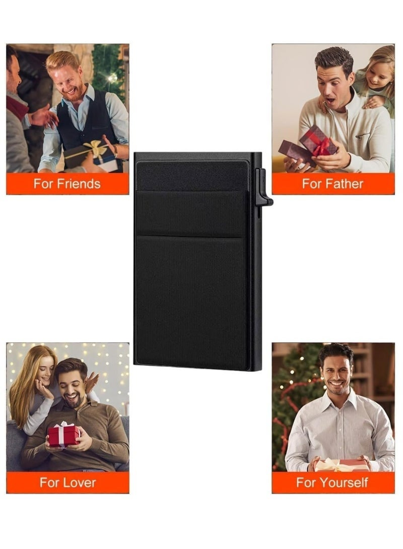 كيلا حامل بطاقات صغير للرجال مع حجرة للعملات المعدنية وحماية RFID، محفظة رفيعة، لون أسود. - Image 4